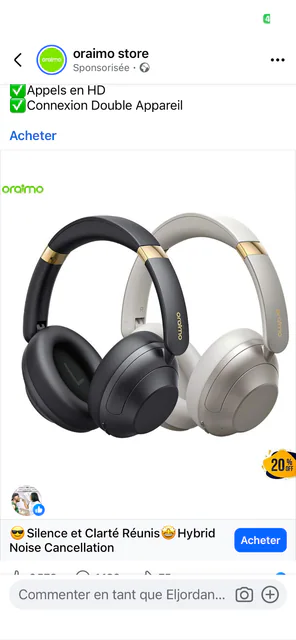 Casque audio sans fil avec réduction de bruit hybride Oraimo