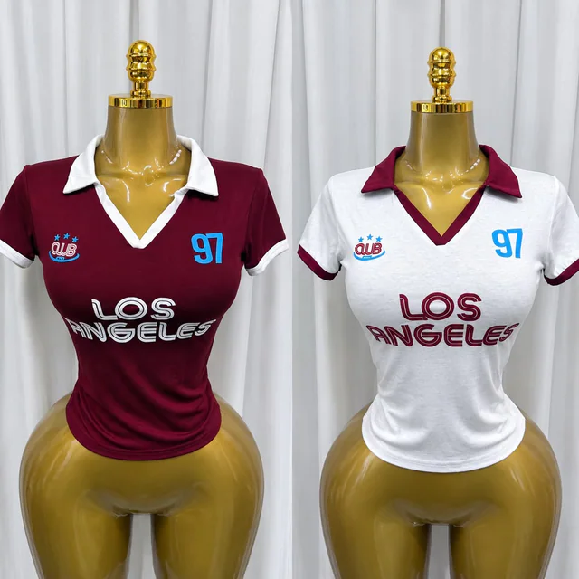Lot de 2 hauts femme col V et col polo Los Angeles
