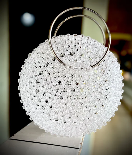 Sac à main femme en perles transparentes rond